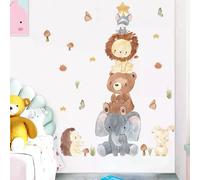 Autocollants muraux animaux de dessin animé nordique pour chambres d'enfants filles garçons décor de crèche girafe éléphant train oiseaux étoiles papier peint~1024