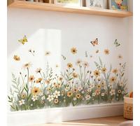 Autocollants muraux aquarelle marguerite et papillon, décalcomanies murales florales amovibles, convient pour la décoration murale du salon et de la chambre à coucher, décoration murale auto-adhésive,