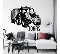 Autocollants Muraux Avec Nom Personnalisé, Nom Personnalisé Tracteur Avec Autocollant Mural De Remorque, Salle De Jeux For Enfants, Ferme, Camion, Décoration De Chambre À Coucher, Autocollants(35cmx28