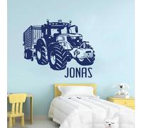 Autocollants Muraux Avec Nom Personnalisé, Nom Personnalisé Tracteur Avec Autocollant Mural De Remorque, Salle De Jeux For Enfants, Ferme, Camion, Décoration De Chambre À Coucher, Autocollants(56cmx45