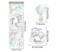 Autocollants muraux en vinyle motif ours, montgolfière, nuages, gris et bleu, personnalisés, aquarelle, pour chambre d'enfant~00035