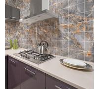 Autocollants muraux imitation carrelage pour la cuisine et la salle de bains – 60 autocollants aspect marbre brun San Jose et ciment – 60 autocollants de 15 x 15 cm