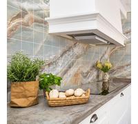 Autocollants muraux imitation carrelage pour la cuisine et la salle de bains – 60 autocollants imitation marbre gris Mérida – 60 autocollants de 15 x 15 cm