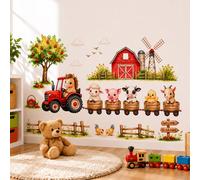 Autocollants muraux mignons d'animaux de la ferme, autocollants muraux de ferme à l'aquarelle amovibles avec tracteur, grange et animaux, pour chambre d'enfant, nurserie, salle de jeux, décoration mur