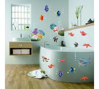 Autocollants muraux motif poissons et vie marine pour chambre d'enfant, salle de bain, décoration d'intérieur, imperméables, pour plinthes et toilettes~01506