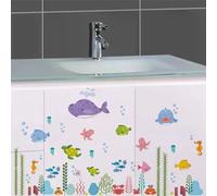 Autocollants muraux motif poissons et vie marine pour chambre d'enfant, salle de bain, décoration d'intérieur, imperméables, pour plinthes et toilettes~01503