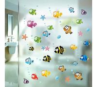 Autocollants muraux motif poissons et vie marine pour chambre d'enfant, salle de bain, décoration d'intérieur, imperméables, pour plinthes et toilettes~01499