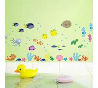 Autocollants muraux motif poissons et vie marine pour chambre d'enfant, salle de bain, décoration d'intérieur, imperméables, pour plinthes et toilettes~01504