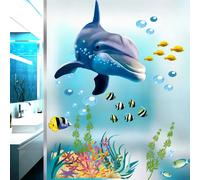 Autocollants muraux motif poissons et vie marine pour chambre d'enfant, salle de bain, décoration d'intérieur, imperméables, pour plinthes et toilettes~01497