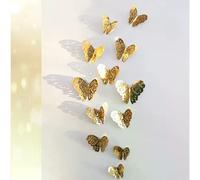 Autocollants muraux papillon 3D - 12 pièces - Or/Argent