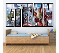 Autocollants muraux personnalisés pour chambre d'enfants/garçons/filles - Votre nom dans Marvel Avengers Superhero, Spiderman, Hulk, Thor Design Autocollant mural en vinyle de haute qualité (petit)