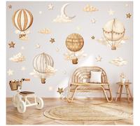 Autocollants muraux pour décoration de chambre d'enfant - 30 autocollants individuels, échelle de croissance - marron, beige, ballons