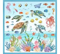 Autocollants muraux sous-marins avec des tortues, autocollants double face pour vitres, images murales représentant le monde sous-marin avec des poissons de corail, autocollants muraux avec des photos