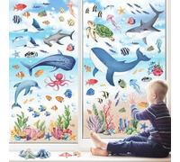 Autocollants muraux sur le thème de l'océan : monde sous-marin, mer, poissons, dauphins, lamantins, baleines, poissons, printemps, été, salle de bain, décoration sur verre