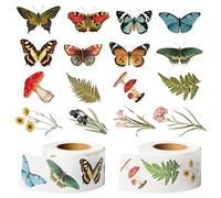 Autocollants Papillons,2 Rouleaux Autocollants en forme de Fleur,Lot d'autocollants de fleurs,Stickers Animaux Ronds,Autocollants Fleurs Printemps-Été pour Enfant Cadeau Récompense d'Enseignant (A)