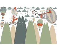 Autocollants pour enfants représentant des montagnes scandinaves et des animaux acrobates, 120 x 180 cm