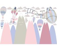 Autocollants pour enfants représentant des montagnes scandinaves et des animaux joyeux, 100 x 150 cm