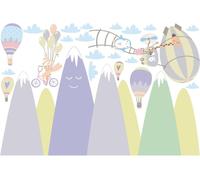 Autocollants pour enfants représentant des montagnes scandinaves et des animaux rigolos, 100 x 150 cm