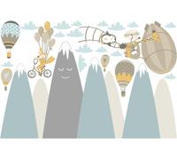 Autocollants pour enfants représentant des montagnes scandinaves et des animaux volants, 110 x 165 cm