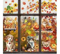 Autocollants pour Fenêtre Automne - 93 Stickers Automne Réutilisables avec Feuille érable, Chatons et Décoration FILM POUR VITRAGE