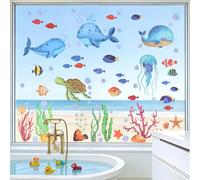 Autocollants pour Fenêtre Enfants 9Pcs Electrostatique Stickers Fenetre Vitre Autocollants Décoratifs pour salle de bain réfrigérateur Fenêtre décoration Océan Été