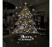 Autocollants pour vitrines de Noël, blanc et or, 1 pièce, amovibles, en PVC