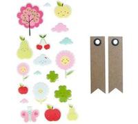 Autocollants Puffies Fruits adorables + 20 étiquettes kraft Fanion Multicolore G
