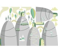 Autocollants scandinaves représentant des montagnes avec des montgolfières en compétition, 90 x 135 cm