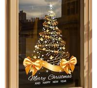 Autocollants statiques en forme d'arbre de Noël, 65x45cm Decoration De Noel Sticker, PVC Réutilisable, Decoration De Noel Sticker, Grand Sapin De Noël Doré Pour Mur, Fenêtre, Porte, Vitrine