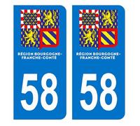 Autocollants Stickers plaque immatriculation voiture auto département 58 Nièvre Logo Bourgogne-Franche-Comté Nouveau modele