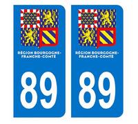 Autocollants Stickers plaque immatriculation voiture auto département 89 Yonne Logo Bourgogne-Franche-Comté Nouveau modele