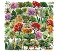 Autocollants transparents de plantes forestières 50 pièces en vinyle tendance mignons autocollants d'arbres pour bouteille d'eau, skateboard, ordinateur portable, voiture, scrapbook, bagages, vélo