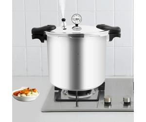Autocuiseur - 22 l en alliage d'aluminium - Pression de service de 90 kPa - Couvercle extérieur -manuelle et manomètre - 32 × 28 cm - Argent