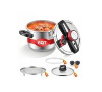 Autocuiseur 6 L Casserole Pression en Acier Inox avec Panier Cuisson et Couvercle en Verre Trempé 3 Niveaux de Pression jusqu'à