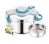 SEB ClipsoMinut' Easy+ 9L, Ouverture facile à une main, Gain de place, Cocotte-minute® Induction, Fabriqué en France, Autocuiseur Inox, Bleu P4904916