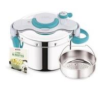 SEB ClipsoMinut' Easy+ 9L, Ouverture facile à une main, Gain de place, Cocotte-minute® Induction, Fabriqué en France, Autocuiseur Inox, Bleu P4904916