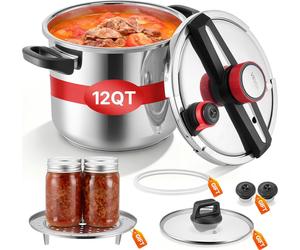 Autocuiseur VEVOR 11 L, autocuiseur en acier inoxydable avec panier vapeur et couvercle en verre trempé, 3 niveaux de pression pour la viande, les haricots, le riz, les soupes et les sauces, autocuise