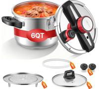 Autocuiseur VEVOR 6 L, autocuiseur en acier inoxydable avec panier vapeur et couvercle en verre trempé, 3 niveaux de pression pour la viande, les haricots, le riz, les soupes et les sauces, autocuiseu