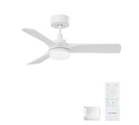 AUTODAY Ventilateur de plafond 90 cm (35") en bois blanc avec éclairage LED | 24W LED, 30W moteur DC, Silencieux, Télécommande fonction mémoire, Été/Hiver 6 vitesses，Minuterie 1/3/6H，Convient au salon