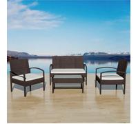 ""Automne/hiver"" Brun Salon de jardin 4 pcs avec coussins Résine tressée Marron - Hauteur:73cm DEC7558469