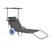 ""Automne/hiver"" Gris Chaise longue pliable avec auvent et roues Acier Gris - Hauteur:55cm DEC8336121