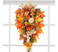 Automne Swag Automne Décoratif Réaliste Pivoine Érable Baie | Couronne à suspendre, décoration de vacances, porte d'entrée, fenêtre, cheminée, porche, Thanksgiving, automne
