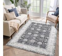 Auton Tapis Lavable en Machine - 80 x 150 cm - Design Vintage - avec Tapis antidérapants - pour Salon, Chambre à Coucher - Imprimé Floral - Anti-Taches - Décoration de la Maison et du Bureau - Noir