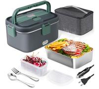 AUTOPkio Gamelle Chauffante 1,8L 80W, 12V/24V/220V Boîte à Lunch Electrique avec Sac et Acier Inox Fourchette Cuillère pour Voiture Camion Bureau