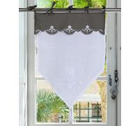 Autrefois Brise bise 60x90 cm, Lin brodé, Voilage Broderie, Style Charme, Petit Rideau Fin, Decoration pour fenetre de Cuisine, Salle de Bain, Salon, French Style Curtain, fée Gris