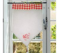 Autrefois Brise bise, Lin brodé, Voilage Broderie poule, Style Charme et campagne, Petit Rideau, Decoration pour fenetre de Cuisine, Salle de Bain, Salon, french style curtain, coq rouge (45 x 120 cm)