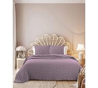 Autrefois Dessus de lit 240 x 260 cm Sixtine Rose Parme - Effet Peau de pêche - Couvre lit matelassé Doux et léger - Boutis uni 2 Places - Couverture Microfibre - Plaid canapé déco