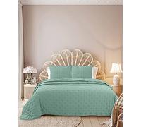 Autrefois Dessus de lit 240 x 260 cm Sixtine Vert Aqua - Effet Peau de pêche - Couvre lit matelassé Doux et léger - Boutis uni 2 Places - Couverture Microfibre - Plaid canapé déco