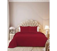 Autrefois Dessus de lit uni 240 x 260 cm Sixtine Rouge - Effet Peau de pêche - Couvre lit matelassé Doux et léger - Boutis uni 2 Places - Couverture Microfibre - Plaid canapé déco