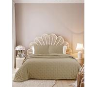 Autrefois Dessus de lit uni 240 x 260 cm Sixtine Taupe - Effet Peau de pêche - Couvre lit matelassé Doux et léger - Boutis uni 2 Places - Couverture Microfibre - Plaid canapé déco